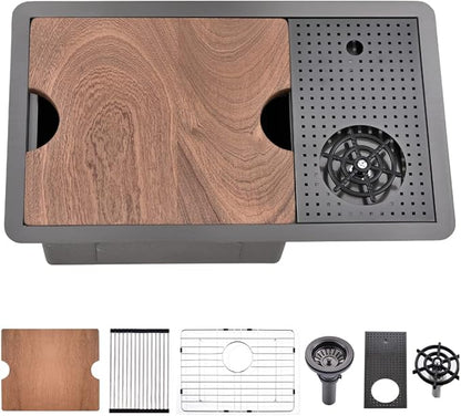 23 Inch Black Undermount Bar Sink with Glass Rinser-Bokaiya 23x14 Small Bar Sink Undermount Workstation Wet Bar Sinks 16 Gauge Black Stainless Steel Single Bowl Undermount Kitchen Sink