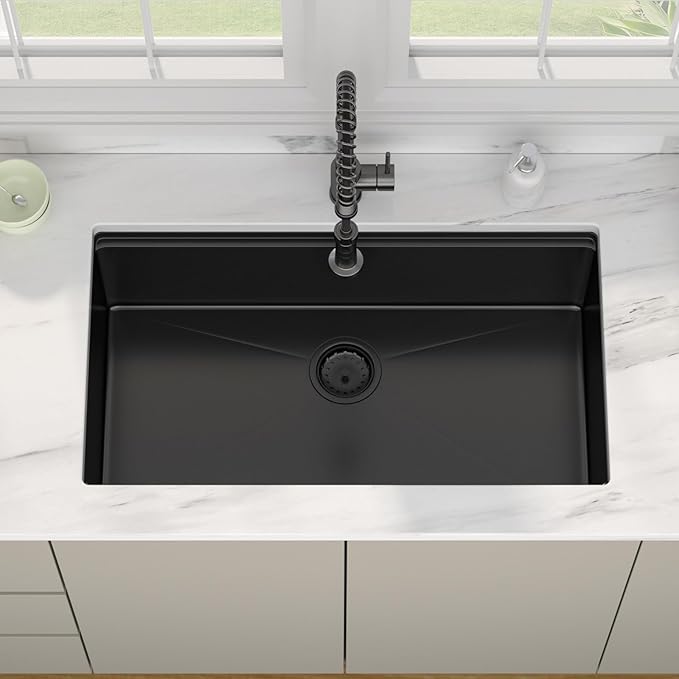 30 Inch Matte Black Workstation Kitchen Sink - Premium NANO-PVD Coated Undermount Sink, 16 Gauge Deep Single Bowl with Accessory Ledge & Round Corner, Fits 33" Cabinet (30"x19"x10")