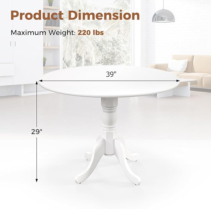 Giantex 39-Inches Round Dining Table for 4, Rubber Wood Kitchen Table for Dinette Dining Room, Living Room, Restaurant, Dinner, 220 Lbs Capacity (White)