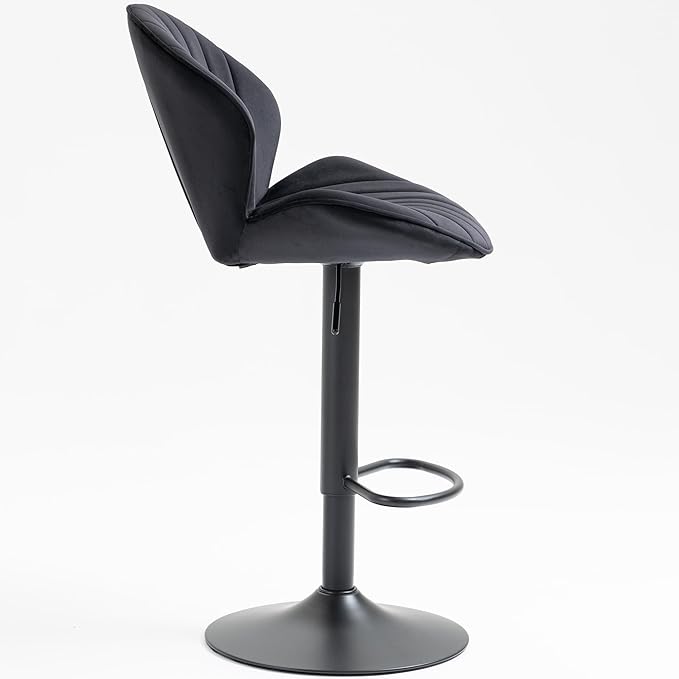 Rhomtree 24-32 Inch Swivel Bar Stools, Adjustable Counter Height Barstools, Velvet Tufted Upholstered and Footrest Barstools, Upholstered Bar Chairs for Home Bar Kitchen Island(Black Set of 4)