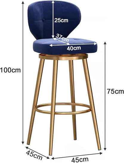 Counter Height stools Set of 2, 360° s with Back and Footrest, Thickened Upholstered Cushion, Tall Chairs for Kitchen Island, Dining Room, Home, Cafe,Blue-Sitting Height 75cm