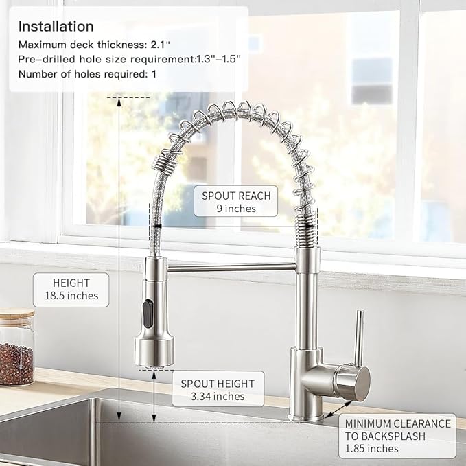 LED Light Kitchen Faucet with Pull Down Sprayer Sus304 Stainless Steel Industrial Single Handle Faucet for Farmhouse Camper Laundry Utility Rv Wet Bar Sinks Brushed Nickel 9003SN