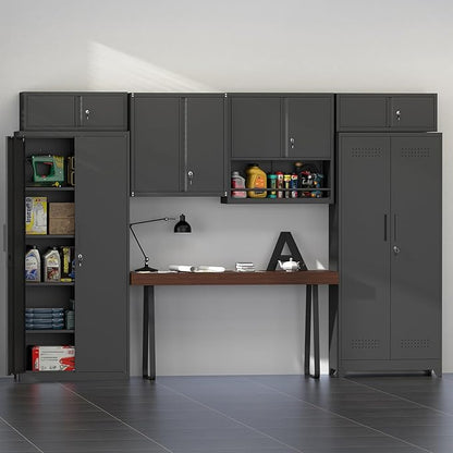 Steel Wall Cabinet, Metal Locking Wall Cabinet, Wall Hanging Metal Cabinet for Garage Tool Storage, Wall Mount Tool Cabinet for Garage, Laundry Room, Pantry, Black