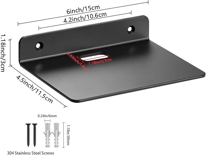 Small Floating Shelf – 6 Inch, Black Metal Wall Mount, Floating Wall Shelves for Router, Camera, Plants, Bathroom, Kitchen, Office Storage