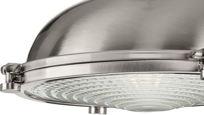 Progress Lighting 1-Light Fresnel Glass Coastal Pendant Light, Fresnel Lens Collection , Indoor, P5188-09, Brushed Nickel
