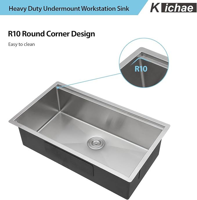 32 Kitchen Sink Undermount Workstation - Kichae 32x19 Undermount Kitchen Sinks Ledge Workstation 16-Gauge Stainless Steel Deep Single Bowl Under Counter Handmade Basin