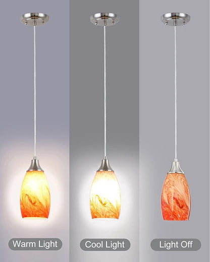karyfine Art Glass Mini Pendant Lights Kitchen Island Marble Glass Pendant Light Shade with Brushed Nickel Finish Ceiling Hanging Lights for Kitchen Over Sink,Dining/Living Room Red Marble-1Pack
