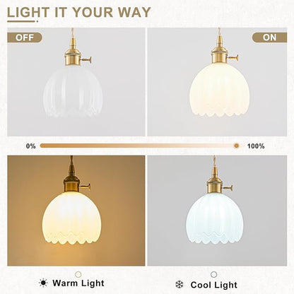 Mini Pendant Lights Kitchen island 2 Pack, Small Adjustable Pendant Light Fixture with Milk White Tulip Glass Lampshade, Vintage Gold Pendant Lighting, Pendant Light for Bedroom Dining Room Hallway