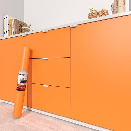 Decotalk Orange Contact Paper Orange Wallpaper Peel and Stick 17.7x200 Inch Solid Color Wallpaper for Bedroom Removable Solid Color Contact Paper for Cabinets and Drawers
