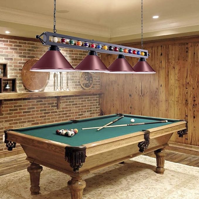 Wellmet Pool Table Light for Billiard Table, 4 Lights Pool Table Lights Over Pool Table, Industrial Kitchen Island Lighting, Hanging Light Fixture for Game Room, Billiard Room, Bar, Man Cave