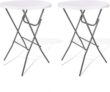 Lakhow 2 Pack Cocktail Table 28in Folding Round High Top Indoor Outdoor with Removable Legs, Tall Bistro Foldable Bar Height Table for Parties, Patio, Backyard, Dining Room, Events, White