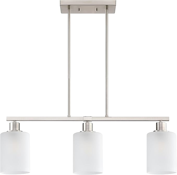 Doraimi Lighting 3 Light Linear Indoor Hanging Kitchen Island Light Brushed Nickel Finish Fixture,Modern 5.3" Frosted Glass Chandelier Shade for Bar Dining Room Kitchen Island Over Sink