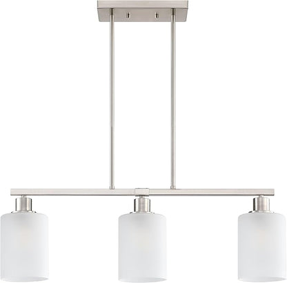 Doraimi Lighting 3 Light Linear Indoor Hanging Kitchen Island Light Brushed Nickel Finish Fixture,Modern 5.3" Frosted Glass Chandelier Shade for Bar Dining Room Kitchen Island Over Sink