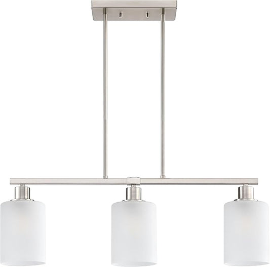 Doraimi Lighting 3 Light Linear Indoor Hanging Kitchen Island Light Brushed Nickel Finish Fixture,Modern 5.3" Frosted Glass Chandelier Shade for Bar Dining Room Kitchen Island Over Sink