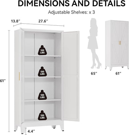 COFaR 61" Metal Pantry Cabinet with Adjustable Shelves, White Storage Cabinet with Doors and Shelves, Sturdy Freestanding Cupboard for Kitchen Pantry, Bathroom Storage, Living Room & Office