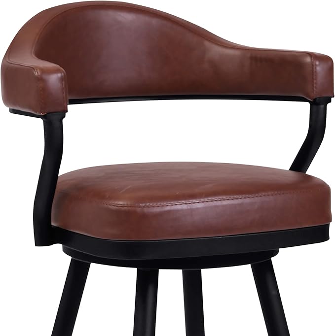 Armen Living Justin Modern Farmhouse 30" Seat Height Swivel Vintage Coffee Faux Leather Bar Stool with Black Metal Legs for Kitchen Island Counter