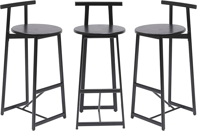 Kitchen Island Bar Chairs Set of 3 Metal Counter Barstools with Backrest for Dining Pub Room
