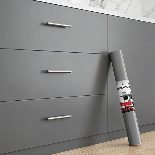 Decotalk Grey Peel and Stick Wallpaper Grey Wallpaper 17.7x120 Matte Gray Contact Paper for Cabinets Decorative Solid Color Wall Paper for Walls Removable Vinyl Self Adhesive Gray Vinyl for Bedroom