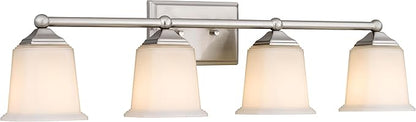 Tawson Nox Vintage 4-Light Vanity Light Modern Wall Sconce Lighting Brushed Nickel with White Glass Shade for Bathroom, Hallway, Entryway, Kitchen, Mirror, Laundry Room