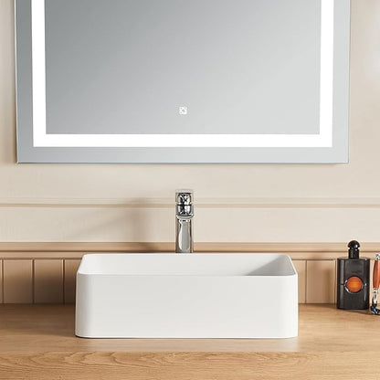 Cpingao Rectangular Vessel Sink, 24" X 16" White Stone Resin Modern Above Counter Bathroom Vanity Vessel Sink