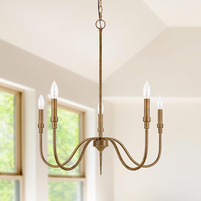 5-Light Farmhouse Chandelier Lighting Fixture, Linear Pendant Light for Kitchen Island, Dining & Living Room, Retro Bronze Finished