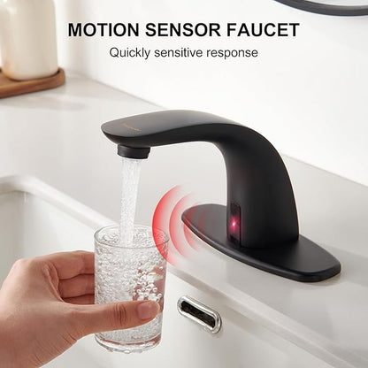 Charmingwater Touchless Bathroom Sink Faucet with Hole Cover Plate, Matte Black