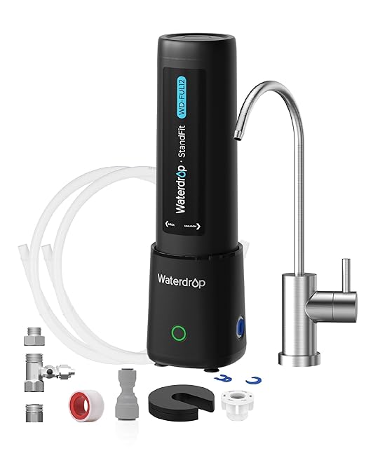 Waterdrop UL12B Under Sink Water Filter, Upgraded for 10UB, No-Drill Filter Housing (Faucet Drilling Required), with Brushed Nickel Faucet, Reduces Chlorine, Bad Taste & Odor, 1 Year (Filter: FUL12)