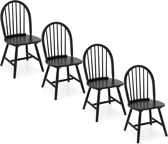 Safeplus 18" Oak Dining Chairs Set of 4, Wood Windsor Chair with Spindle Back for Country Farmhouse Kitchen Island