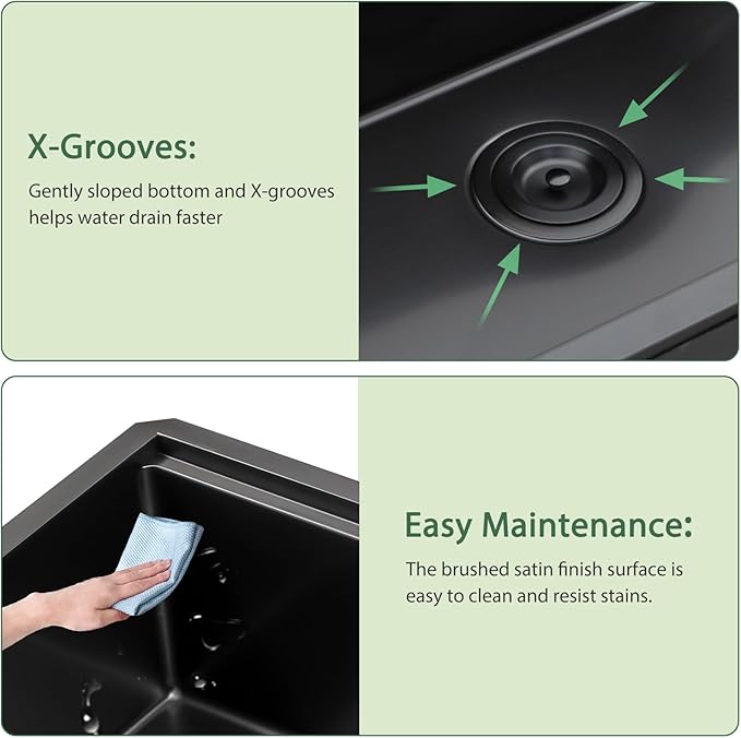 33 Inch Black Undermount Kitchen Sink Workstation- Couoko Matte Black 16 Gauge T304 Stainless Steel Single Bowl Undermount Sinks NANO PVD Large Deep Handmade Round Corner Sinks Basin, 33"x19"x9"