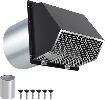 6 Inch Hooded Wall Vent with Screen and Damper,6"Exhaust Vent Dryer Vent Cover Outside,6" Vent Cover Exterior Wall Vent Cap for Kitchen Range Hood Vent Dryer Air Vent Bathroom Exhaust,Galvanized Steel