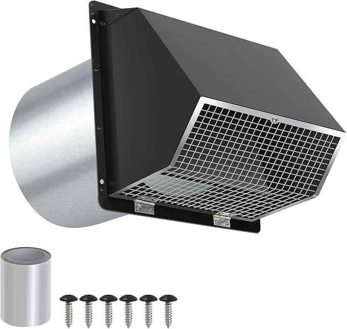 5 Inch Hooded Wall Vent with Screen and Damper,5"Exhaust Vent Dryer Vent Cover Outside,5" Vent Cover Exterior Wall Vent Cap for Kitchen Range Hood Vent Dryer Air Vent Bathroom Exhaust,Galvanized Steel