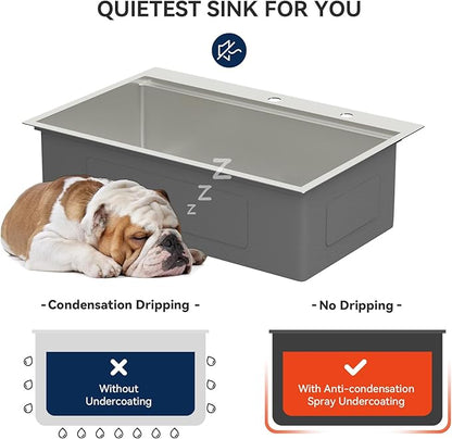 LORDEAR 30x22 Inch Drop In Kitchen Sink Stainless Steel Workstation Kitchen Sinks 16 Gauge Single Bowl Sink with Ledges 30 inch Topmount Kitchen Sinks Round Corners