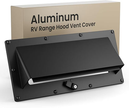Safoner RV Accessories Exterior- Metal Exhaust Vent Cover with Adjustable Depth, Includes Butyl Tape, Aluminum Stove Hood Replacement for Motorhomes, and Campers- Black