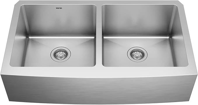Karran Elite EL-88 Apron-Front Stainless Steel 36 in. 16-Gauge Double Bowl Farmhouse Kitchen Sink Kit