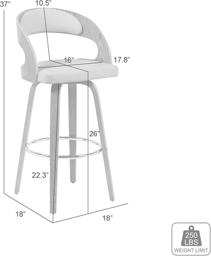 Shelly Modern Counter Height Swivel Bar Stool in Patterned Oak Finish with White Faux Leather Upholstered Seat Set of 2