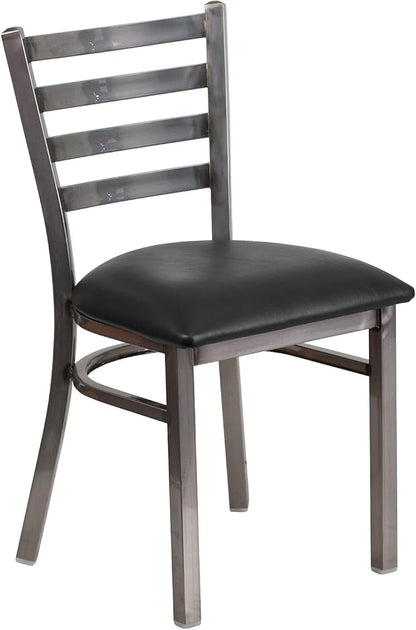 Flash Furniture 2 Pack HERCULES Series Clear Coated Ladder Back Metal Restaurant Chair - Black Vinyl Seat