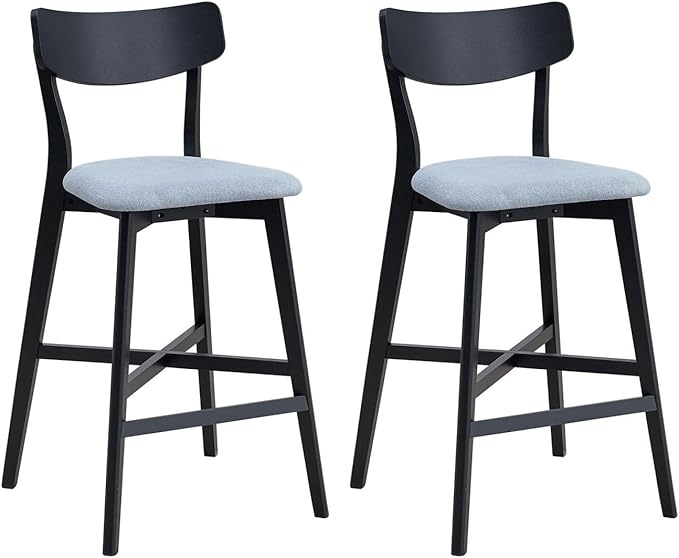 Wooden Chairs Set of 2 Solid Wood Black Modern Soft Upholstered Kitchen Island Chairs Pub Living Room Restaurant Modern Style