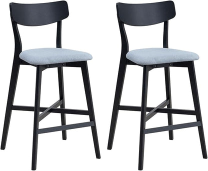 Wooden Chairs Set of 2 Solid Wood Black Modern Soft Upholstered Kitchen Island Chairs Pub Living Room Restaurant Modern Style
