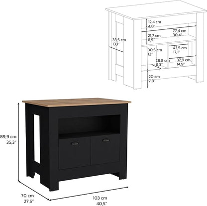 GOWE Floyd Kitchen Island 35" H, Whit 2 Doors, 3 Shelves, Black/Macadamia