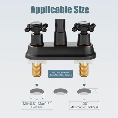 Aolemi 4 Inch Centerset Bathroom Sink Faucet Vintage 2 Cross Handle RV Mixer Tap Basin Vanity Lavatory Utility for Sink 3 Hole Include Hoses Pop Up Drain Faucet Handle with Label Oil Rubbed Bronze