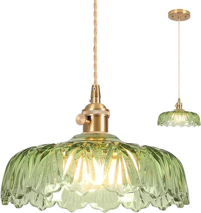 Pendant Lights Kitchen Island,Green Glass Pendant Light Vintage Light Fixtures,9.4inch E26 Finish Ceiling Hanging Lamp for Bedroom Living Room Hallway