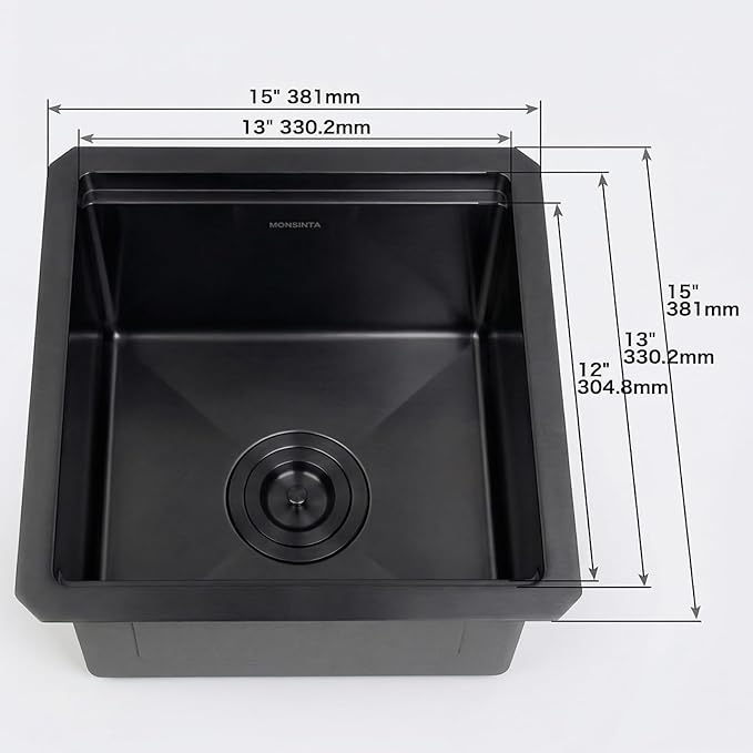 Black Undermount Bar Sink,16 Gauge 304S Stainless Steel Undermount Kitchen Sinks,15 Inch Workstation Sink with Full Accessories, 15" x 15" x 10" Small Kitchen Sink for RV,Outdoor,Camper