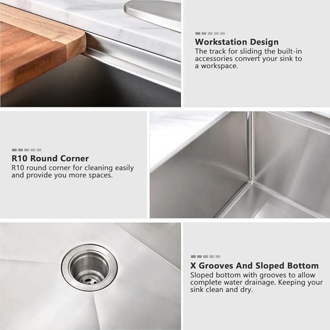 33 Inch Stainless Steel Farmhouse Sink-VASOYO 33x22 Apron Front Farm Sink Stainless Steel Farmhouse Kitchen Sinks Workstation 16 Gauge Single Bowl Deep Kitchen Sinks Undermount with Cutting Board