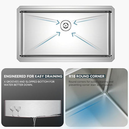 Lordear 32 Undermount Kitchen Sink 32x19 Inch Stainless Steel Kitchen Sinks Ledge Workstation 16 Gauge Single Bowl Under Counter Handmade Sink with Cutting Board
