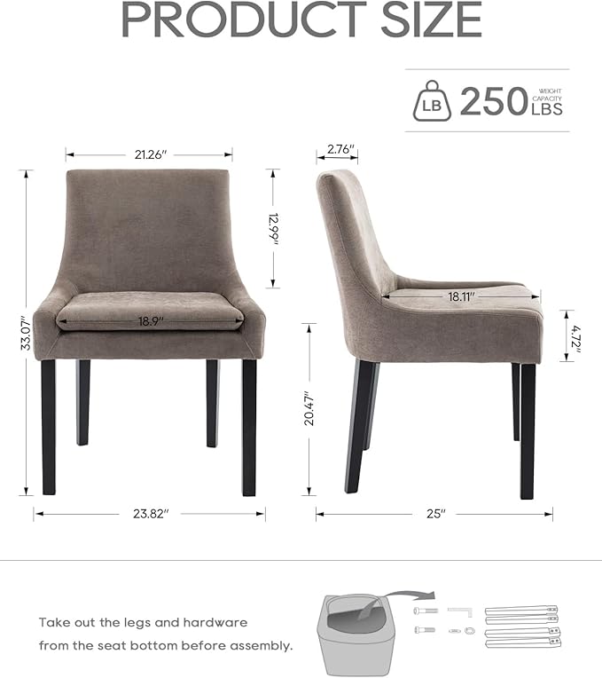 Dining Chairs Set of 2 – Extra Wide & Padded Fabric Dining Chairs with Solid Wood Legs, High-Density Foam Cushion, Mid-Back Modern Kitchen Chairs for Comfortable Everyday Use
