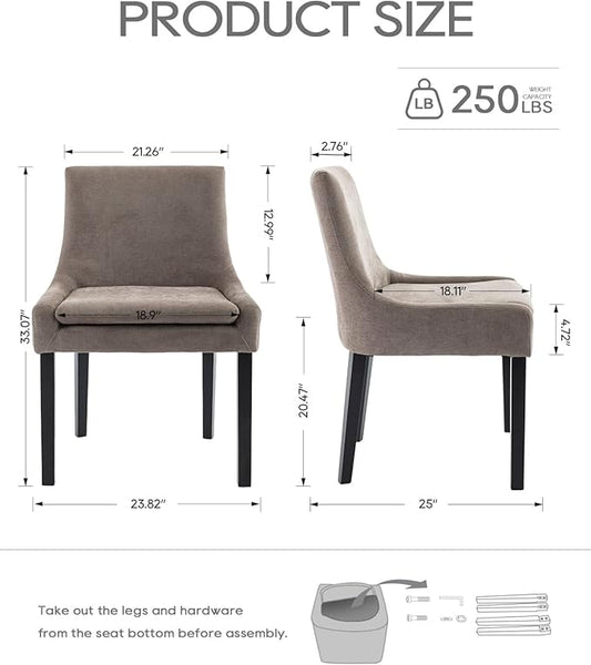 Dining Chairs Set of 2 – Extra Wide & Padded Fabric Dining Chairs with Solid Wood Legs, High-Density Foam Cushion, Mid-Back Modern Kitchen Chairs for Comfortable Everyday Use