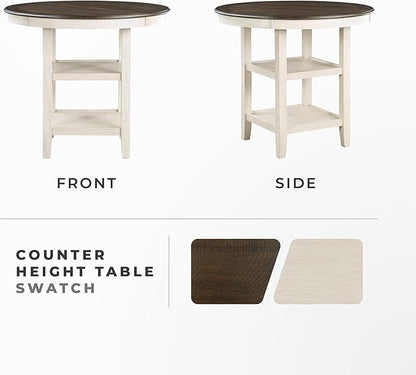 Lexicon 42-Inch Dia. Round Counter Height Table for 4 People, Counter Height Dining Table with Storage Base, Acacia Veneer, Wood Frame, for Home/Kitchen/Dining Room, Brown/Antique White