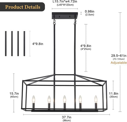 Dining Room Light Fixtures 10-Light Kitchen Island Light Modern Farmhouse Chandeliers Adjustable Height Rectangle Large Chandelier Modern Ceiling Light Black Pendant Light