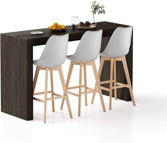Mobili Fiver, Evolution High Table with Two Legs and Wireless Charger 70.9 x 23.6 in, Dark Walnut, Made in Italy