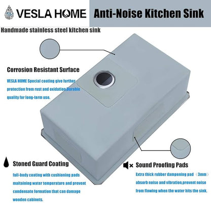 30 inch Drop in Kitchen Sink, Topmount Single Bowl 304 Stainless Steel Handmade Satin Finish Kitchen Sinks with Dish Grid and Strainer